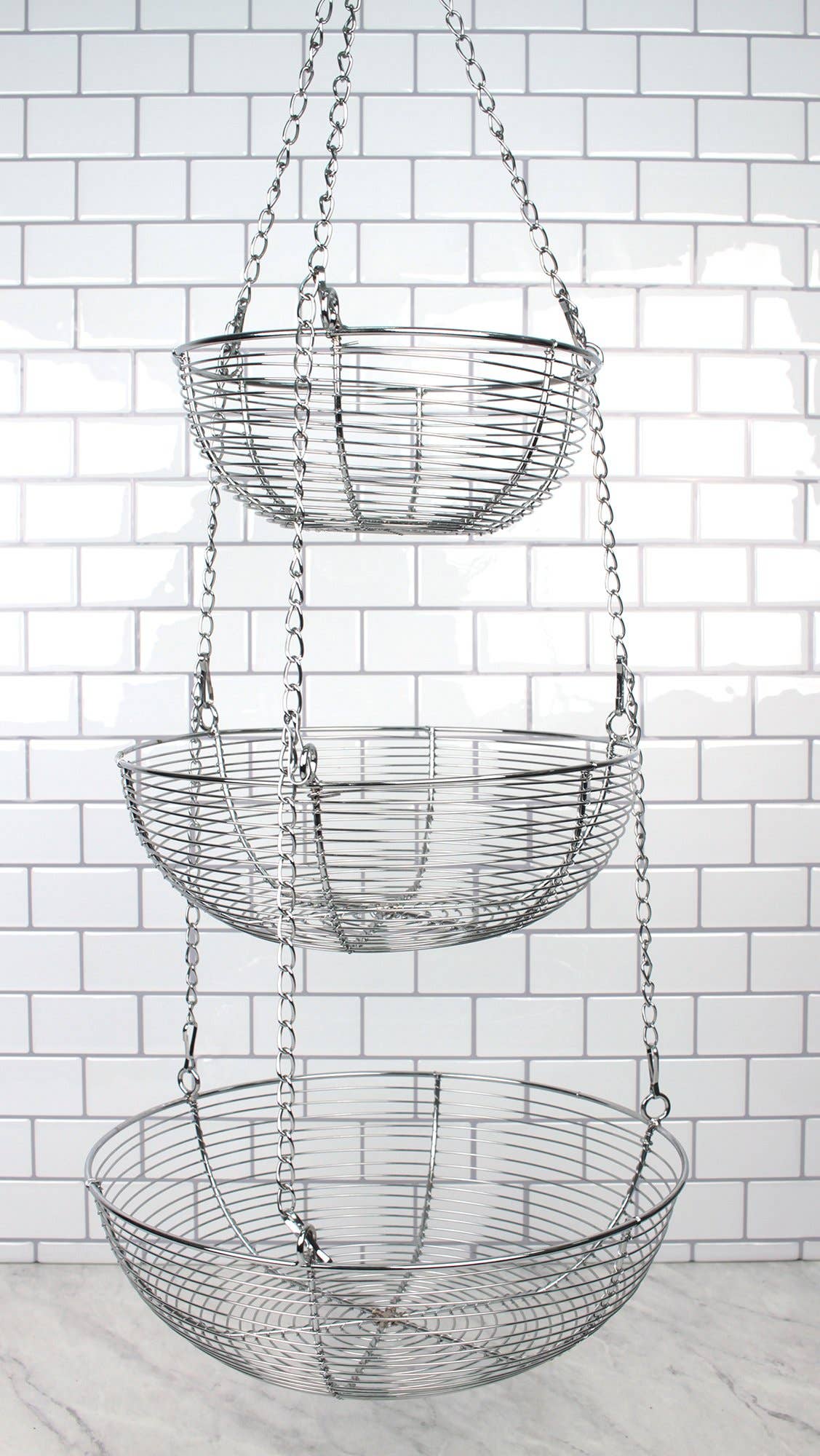Woven Wire Hanging Basket - Chrome