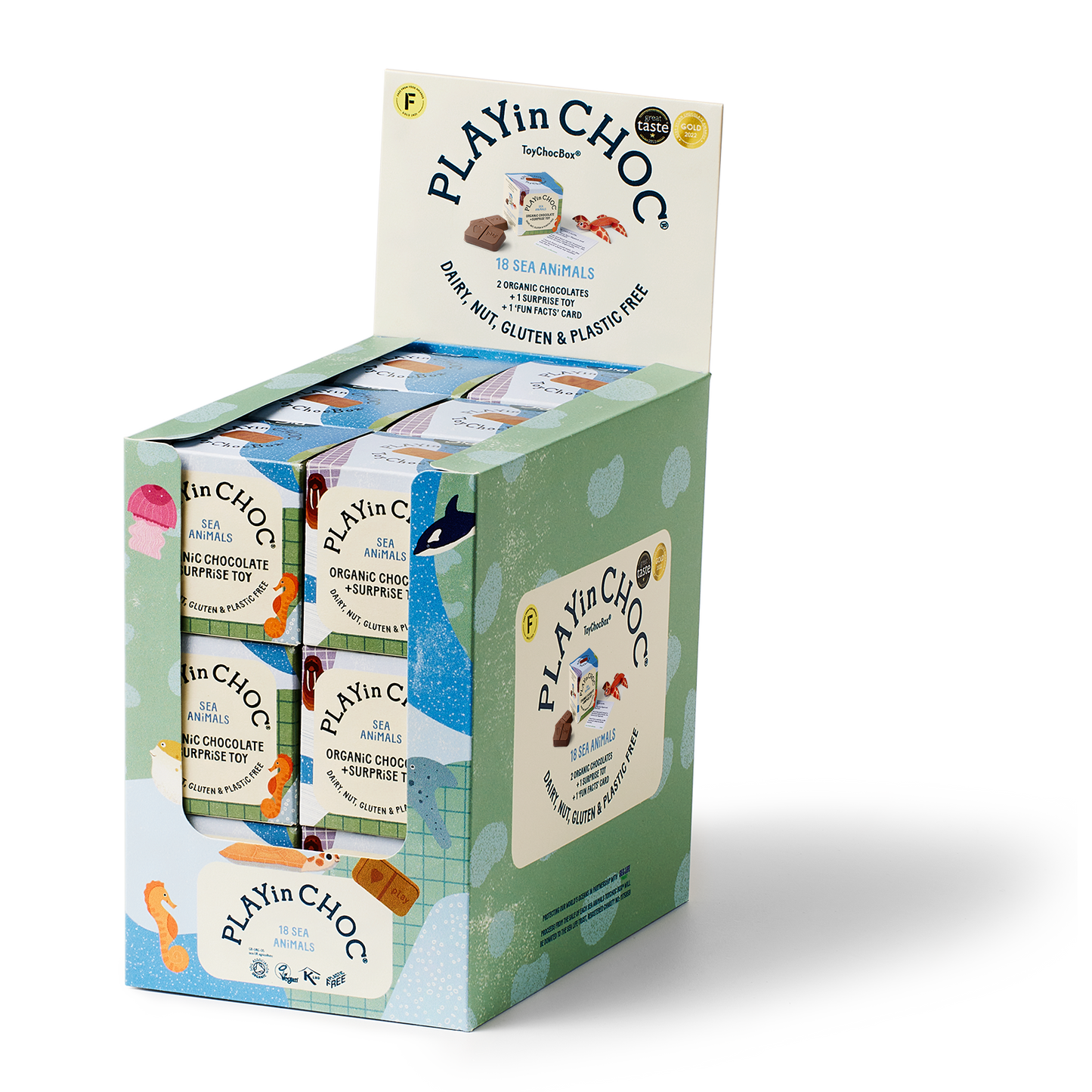 Sea Animals - Vegan and Gluten Free Surprise Box - Puzzle Toy with Chocolate - Plastic Free - ToyChoc Box®