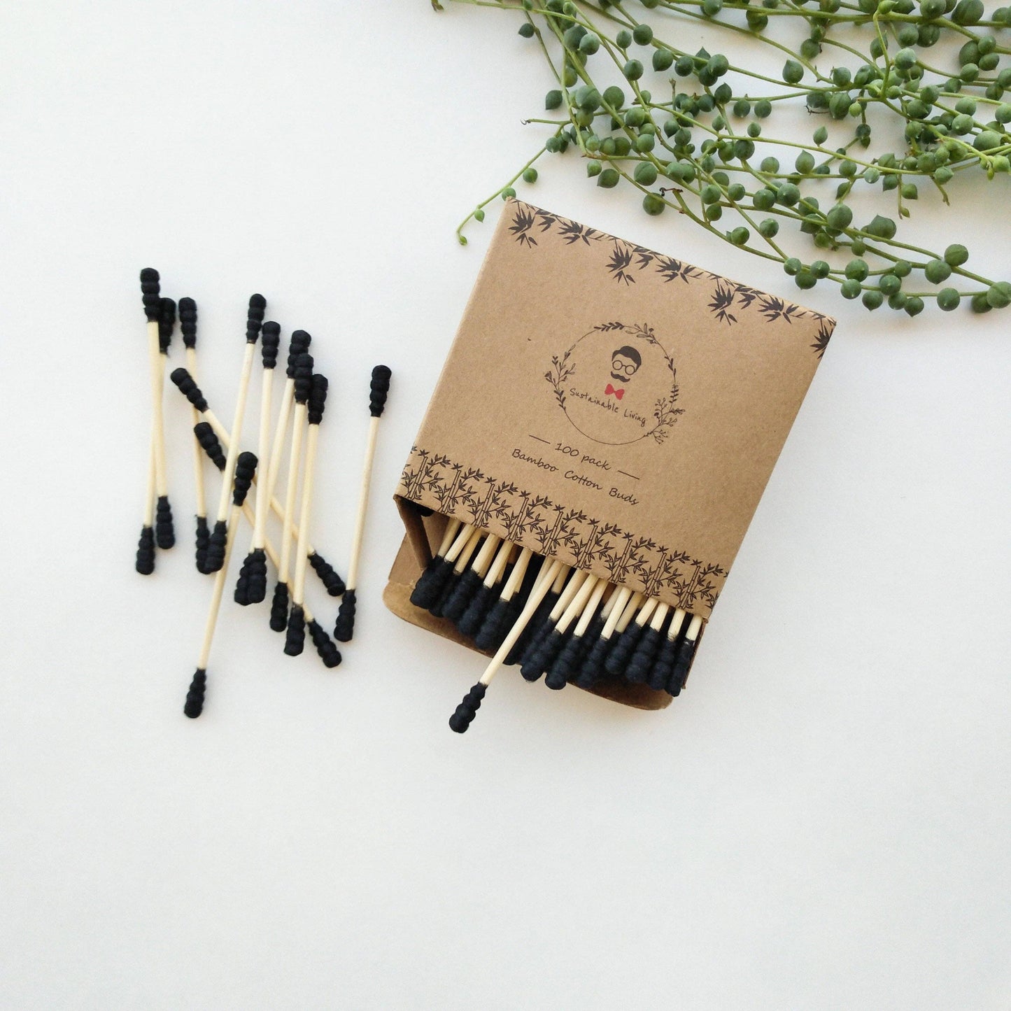 Organic Bamboo Cotton Buds - Biodegradable - 100 Pack - Black