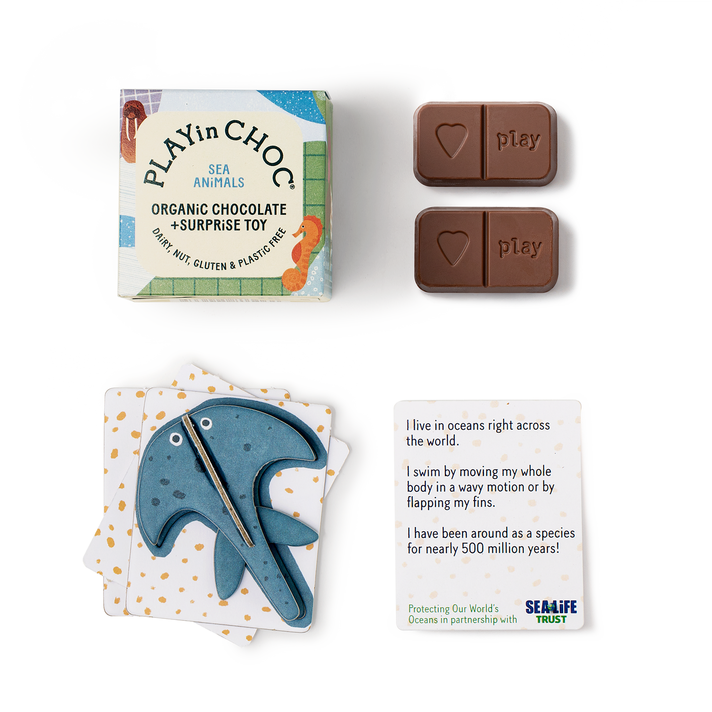 Sea Animals - Vegan and Gluten Free Surprise Box - Puzzle Toy with Chocolate - Plastic Free - ToyChoc Box®