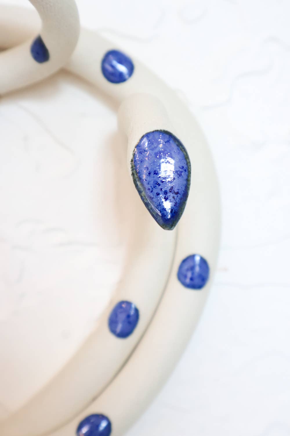 Large Ceramic Snake: Selena - White with Blue