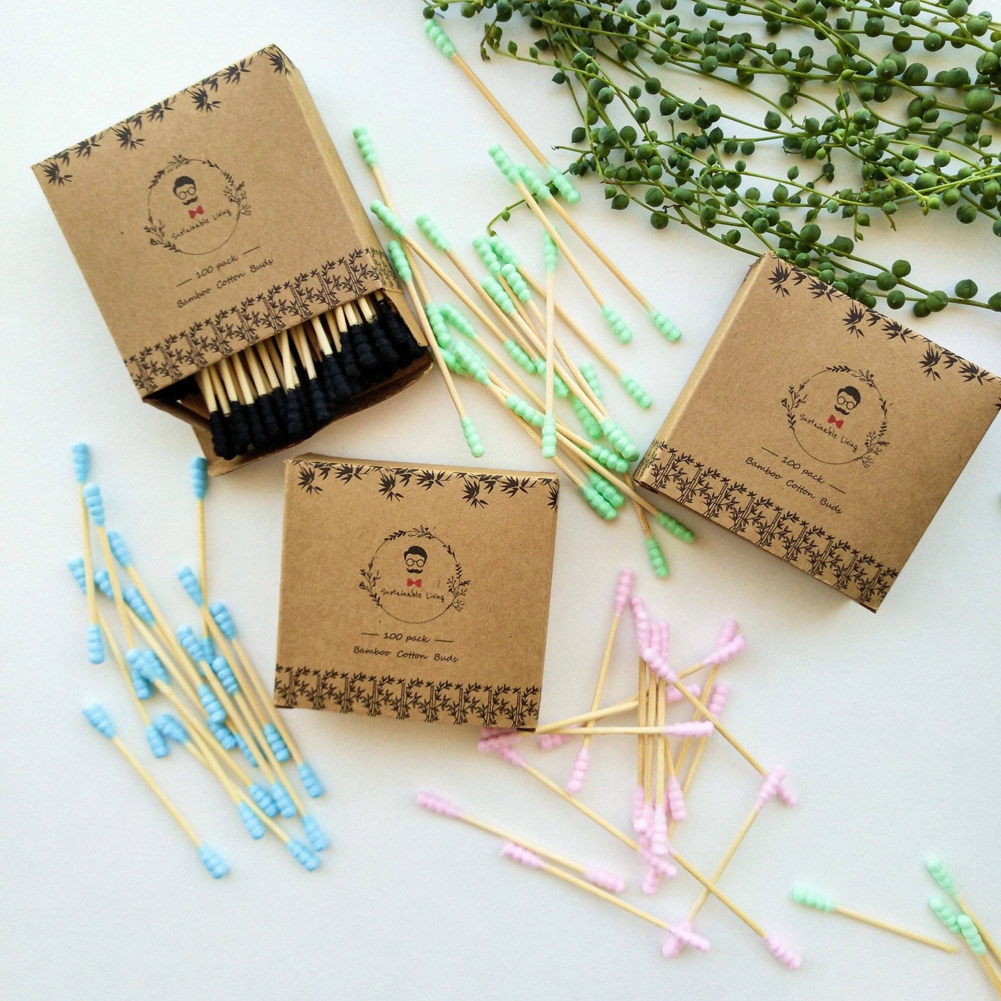 Organic Bamboo Cotton Buds - Biodegradable - 100 Pack - Black