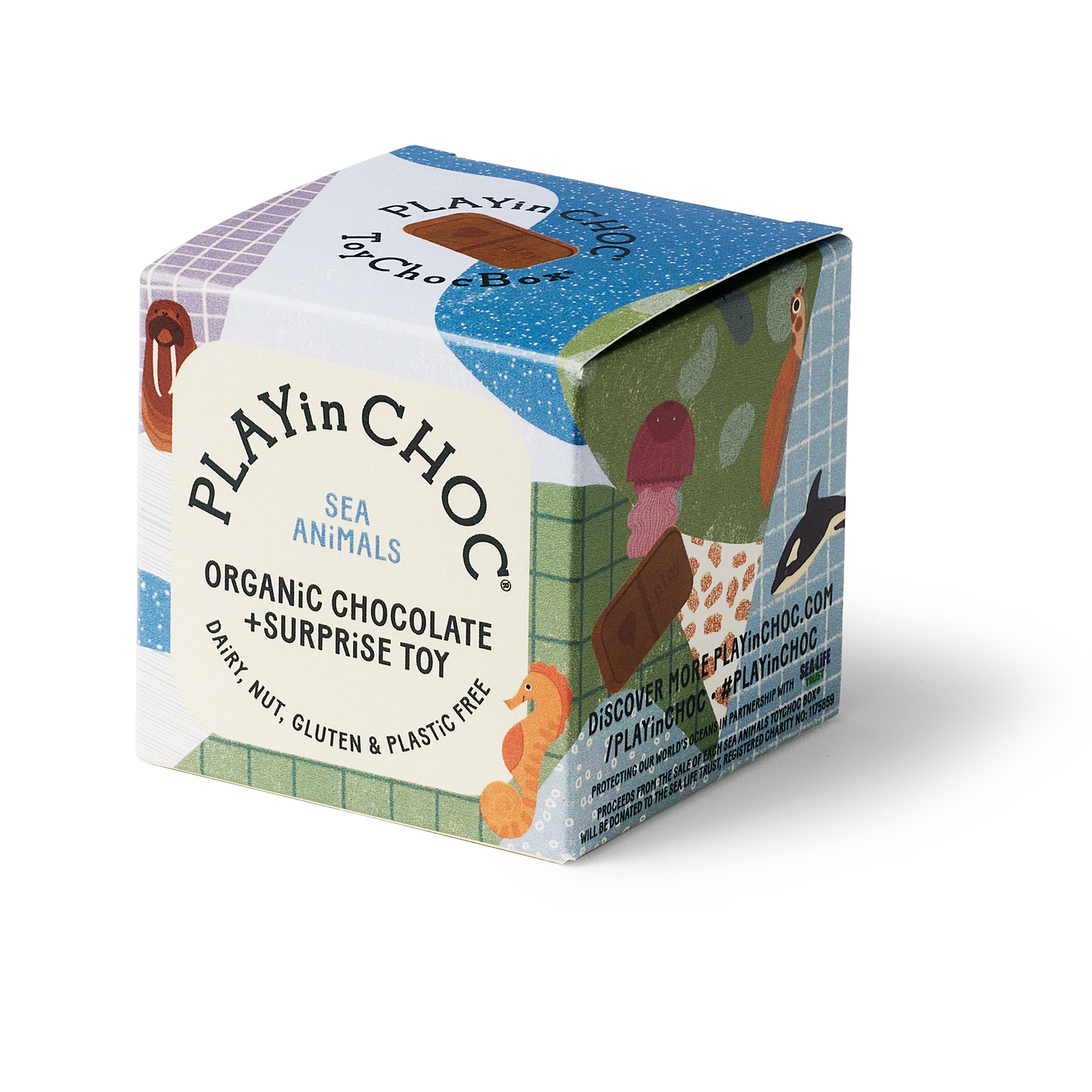 Sea Animals - Vegan and Gluten Free Surprise Box - Puzzle Toy with Chocolate - Plastic Free - ToyChoc Box®
