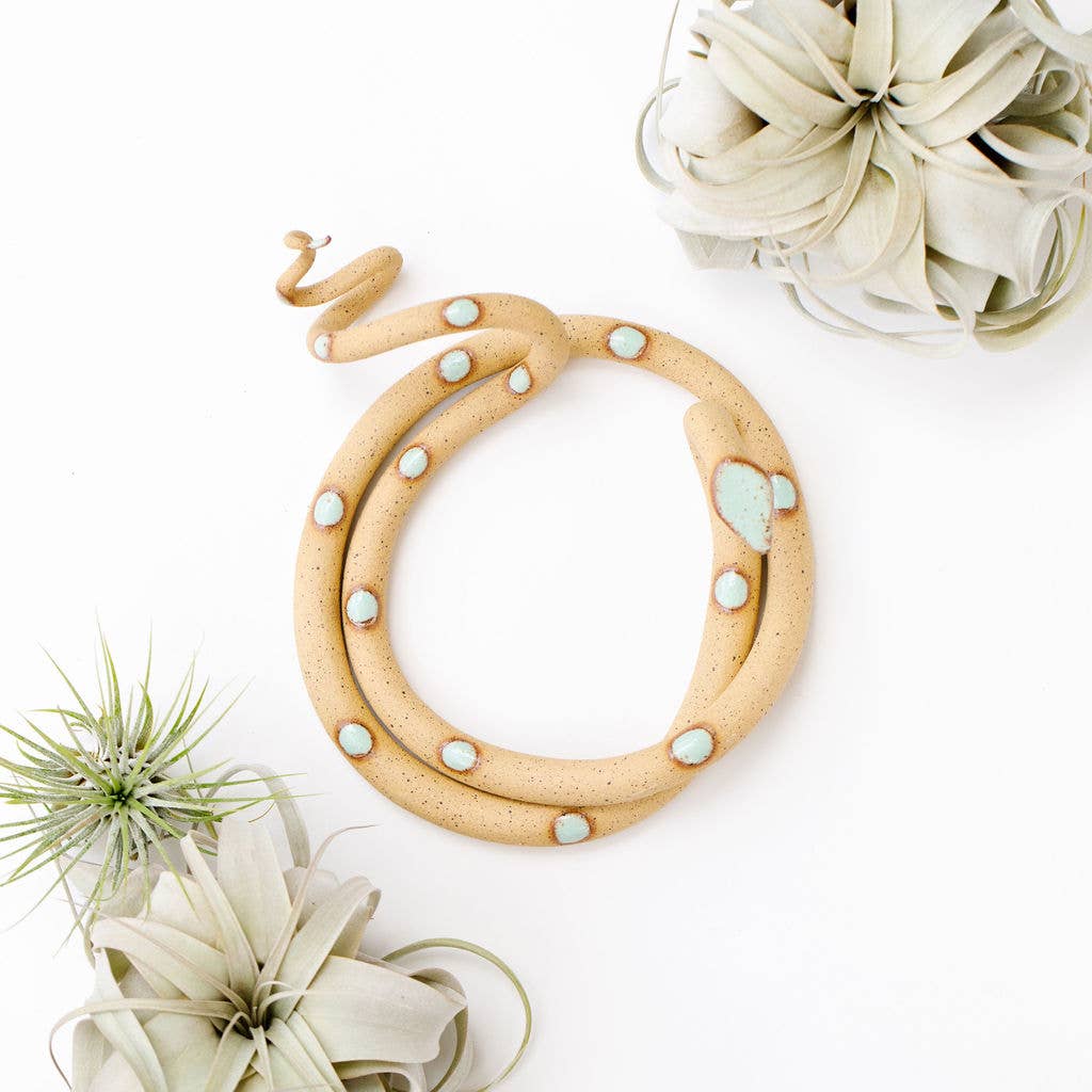Large Ceramic Snake: Selena - White with Blue