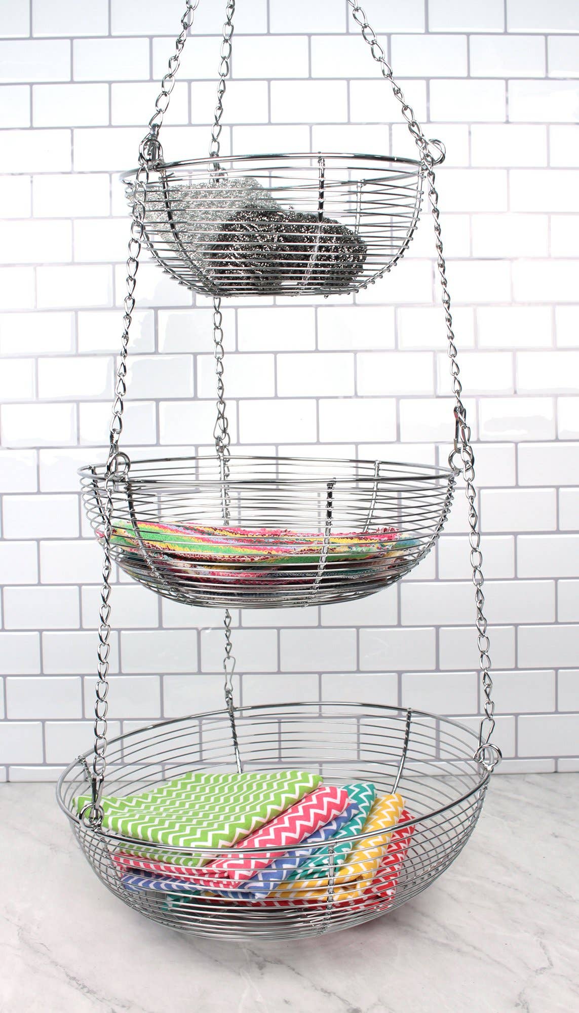 Woven Wire Hanging Basket - Chrome