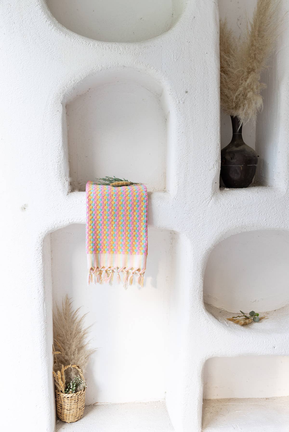 Bubble Hand-loomed Turkish Hand Towel - Pink & Green