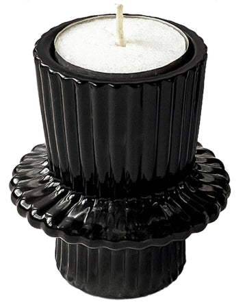 Black Ribbed Glass Taper Candle or Votive Holder - Double Sided Vintage Style - Priced Per Piece