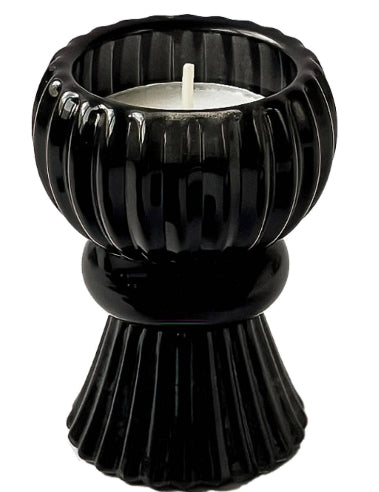 Black Ribbed Glass Taper Candle or Votive Holder - Double Sided Vintage Style - Priced Per Piece