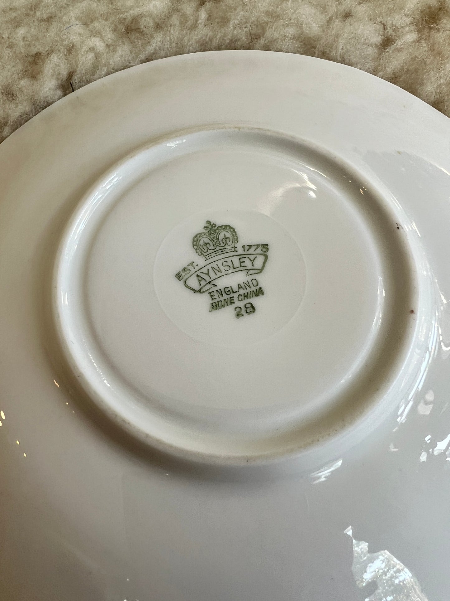 Aynsley Bone China Orchard Fruit Tea Cup and Saucer - Vintage Cup and Saucer - Aqua Blue with Gold Trim