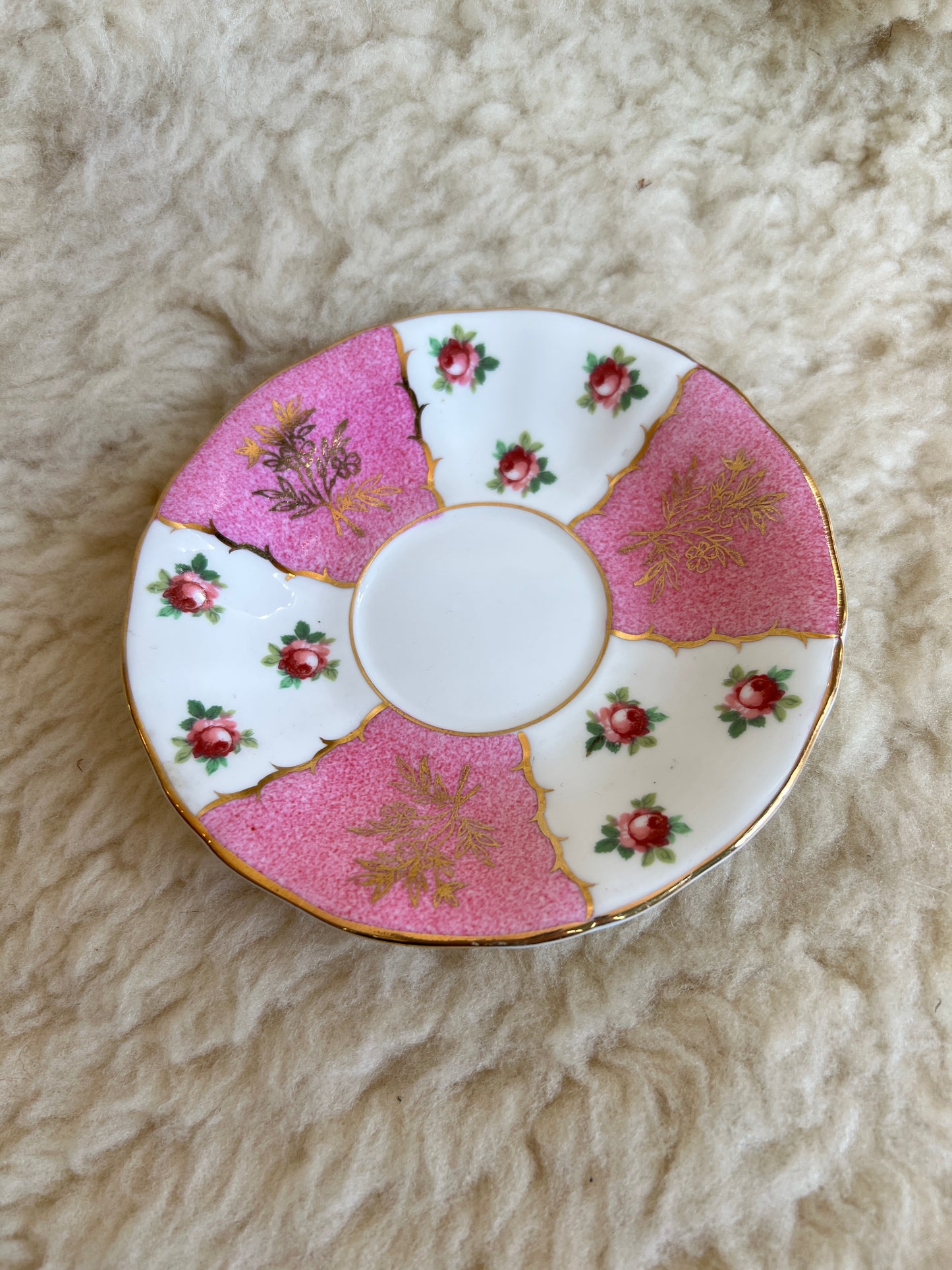 Vintage Adderley Teacup and Saucer - English Fine Bone China - Pink and Gold Floral Roses Design