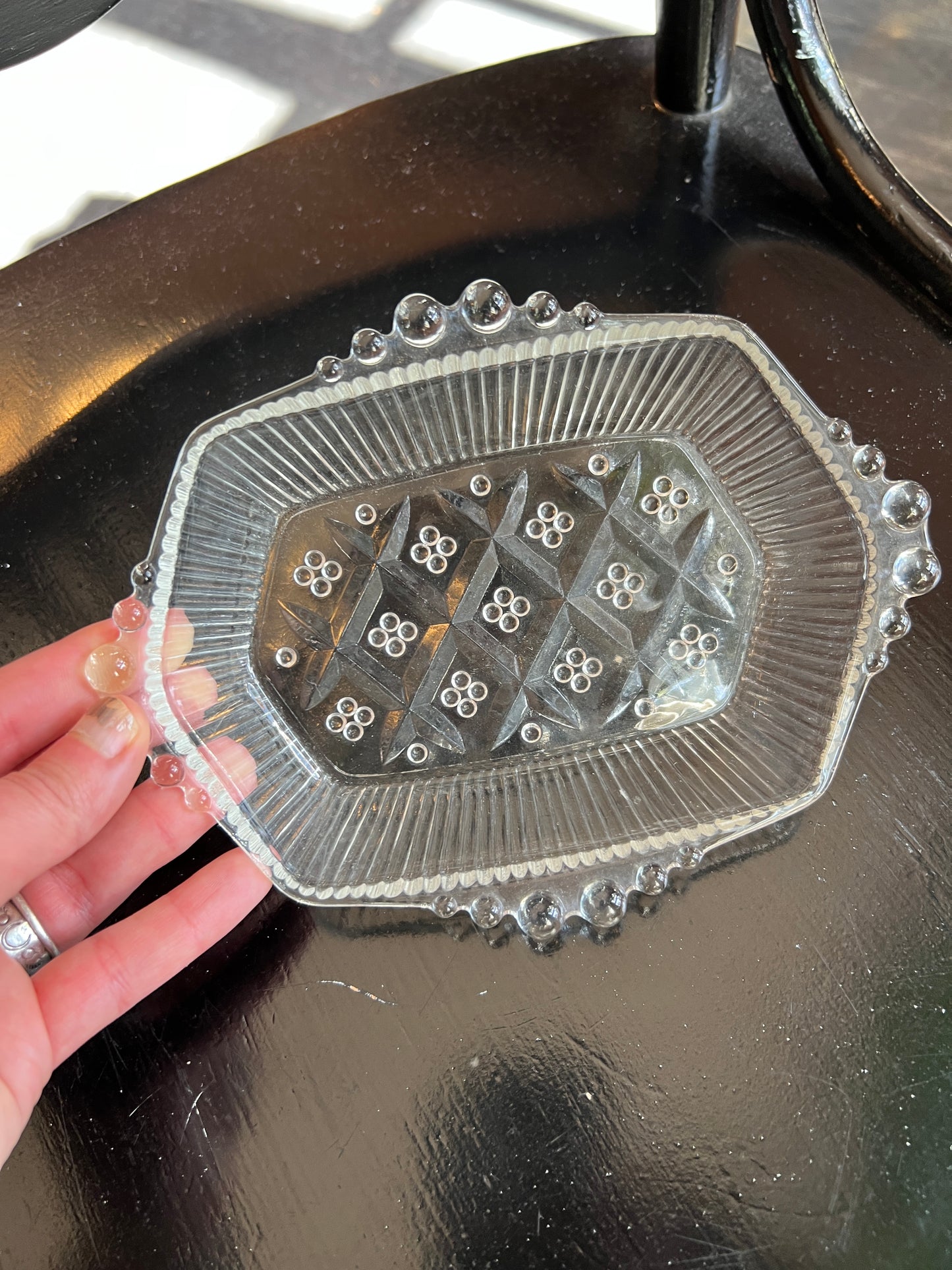 Vintage Anchor Hocking Candy Dish - Criss Cross Bon Bon Trinket Dish - Pattern 125 Pressed Glass