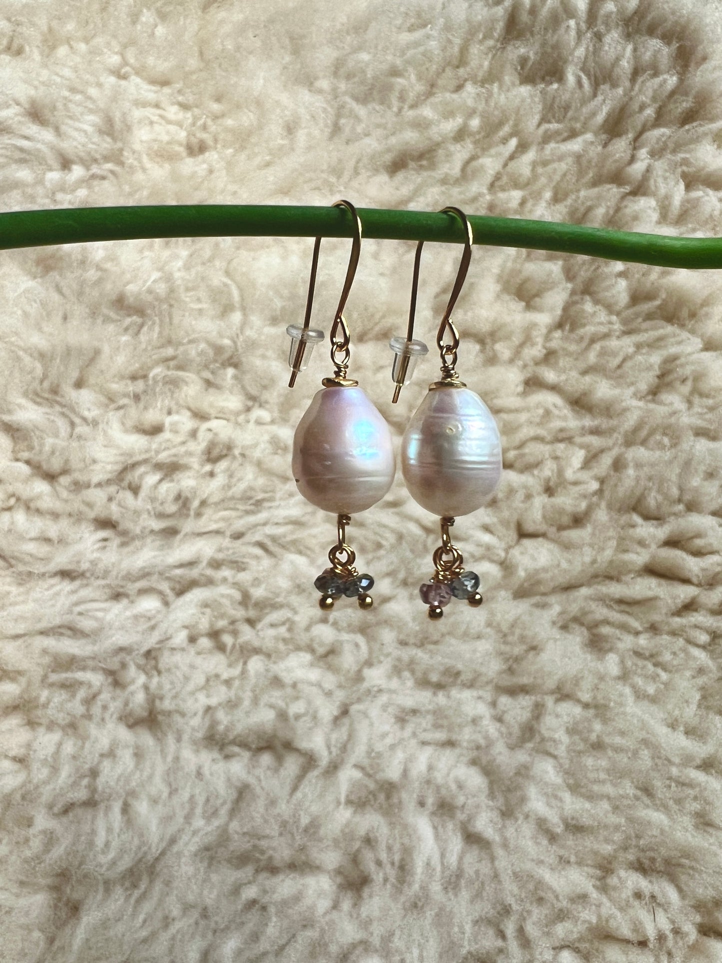 Baroque Pearl Dangle with Sapphire Charms Earrings
