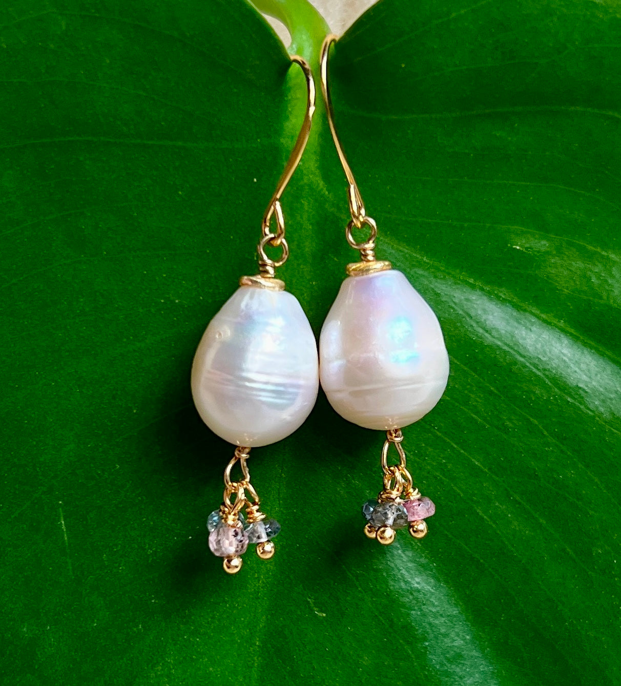 Baroque Pearl Dangle with Sapphire Charms Earrings