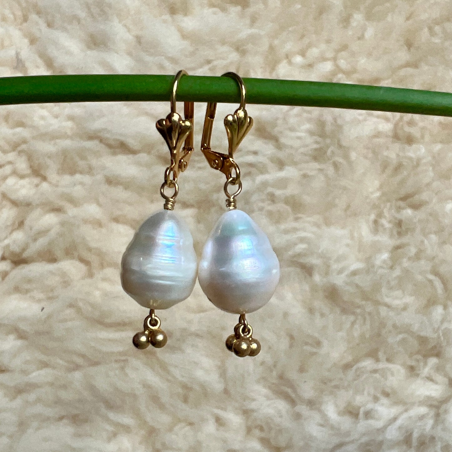 Baroque Dangle with Gold Ball Charms on Fleur Earwire