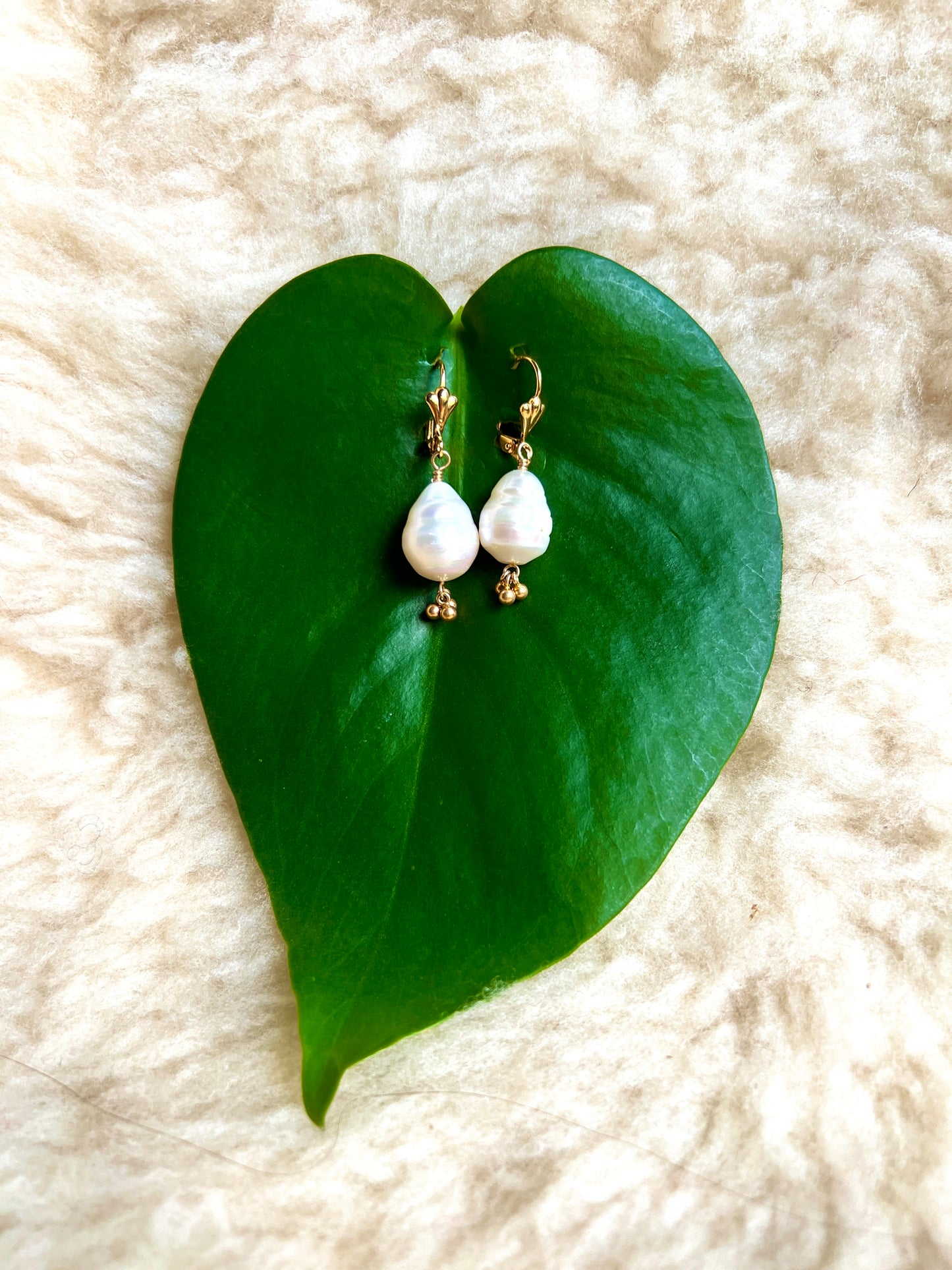 Baroque Dangle with Gold Ball Charms on Fleur Earwire