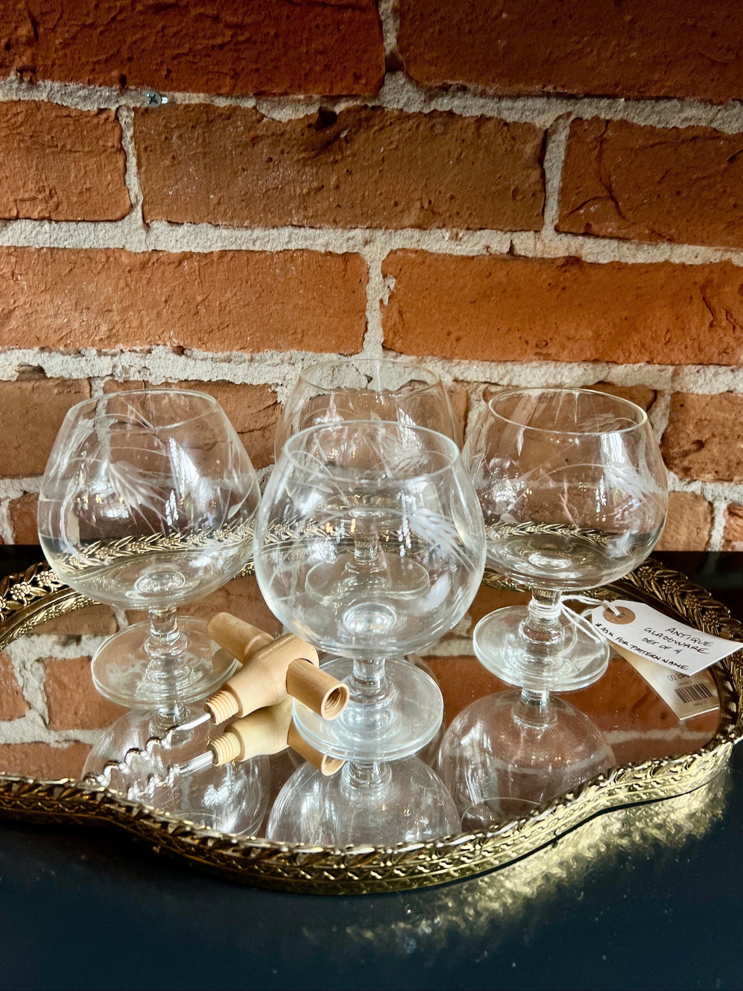 Craftsmen Stemware Brandy Glasses - Set of 4 - Vintage Wheat Pattern Glassware - Midcentury Modern Drinkware