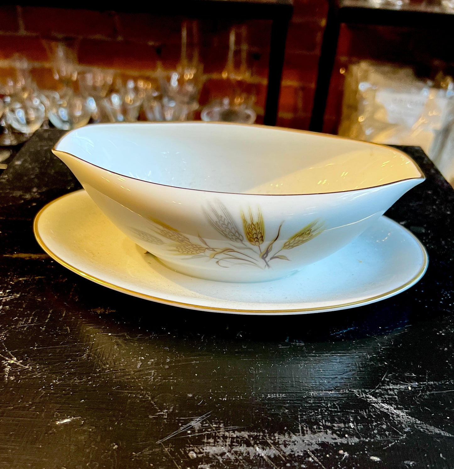 Wheaton by Noritake Gravy Boat with Attached Plate - Vintage China Servingware