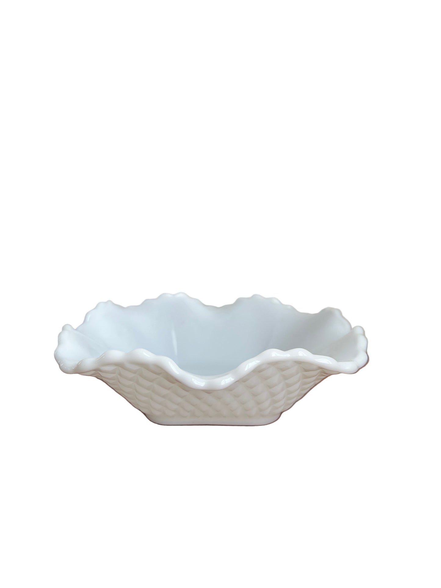 Anchor Hocking Milk Glass Bowl - 6" Diamond Early American Dish - Vintage Home Goods