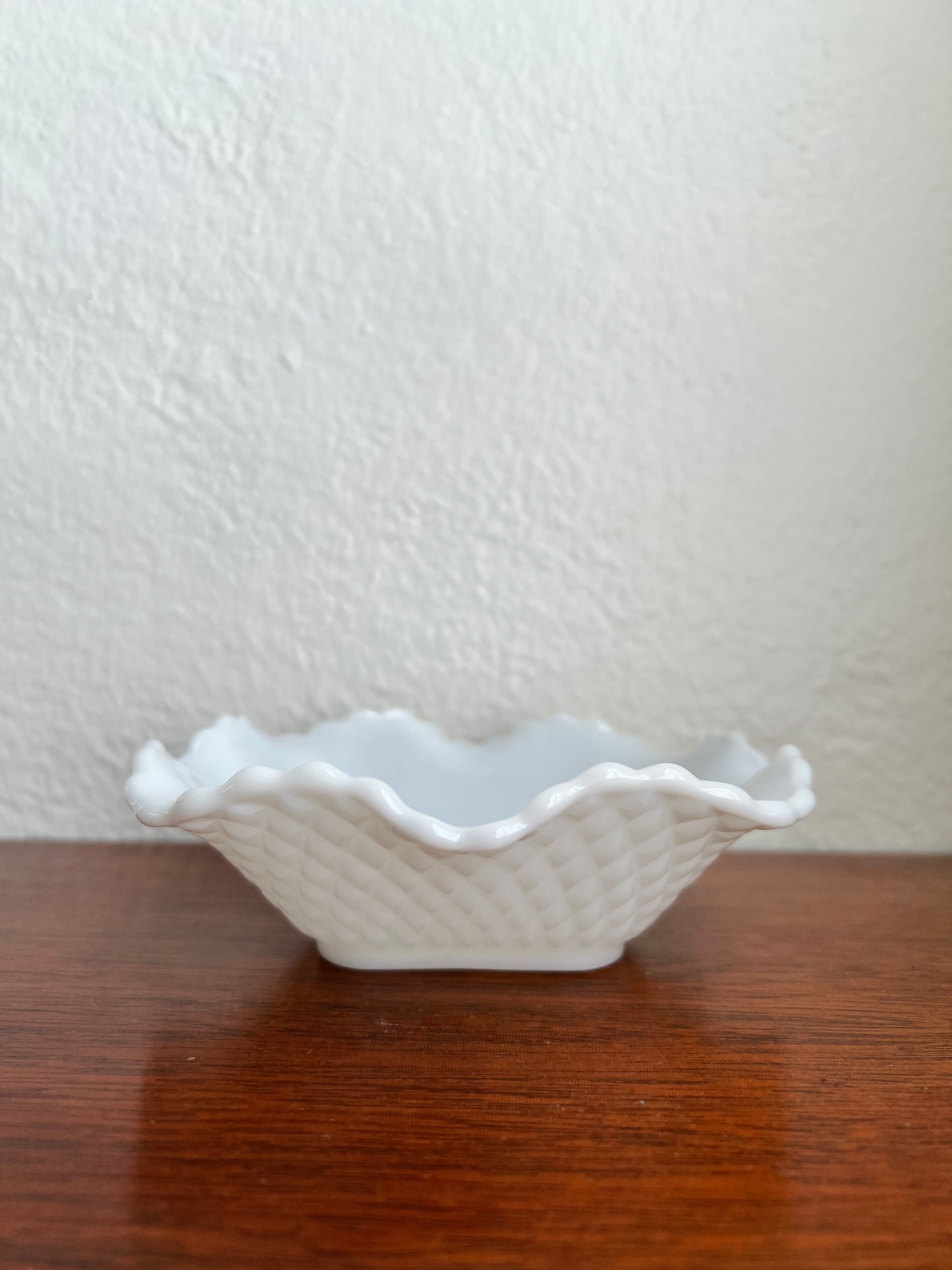 Anchor Hocking Milk Glass Bowl - 6" Diamond Early American Dish - Vintage Home Goods