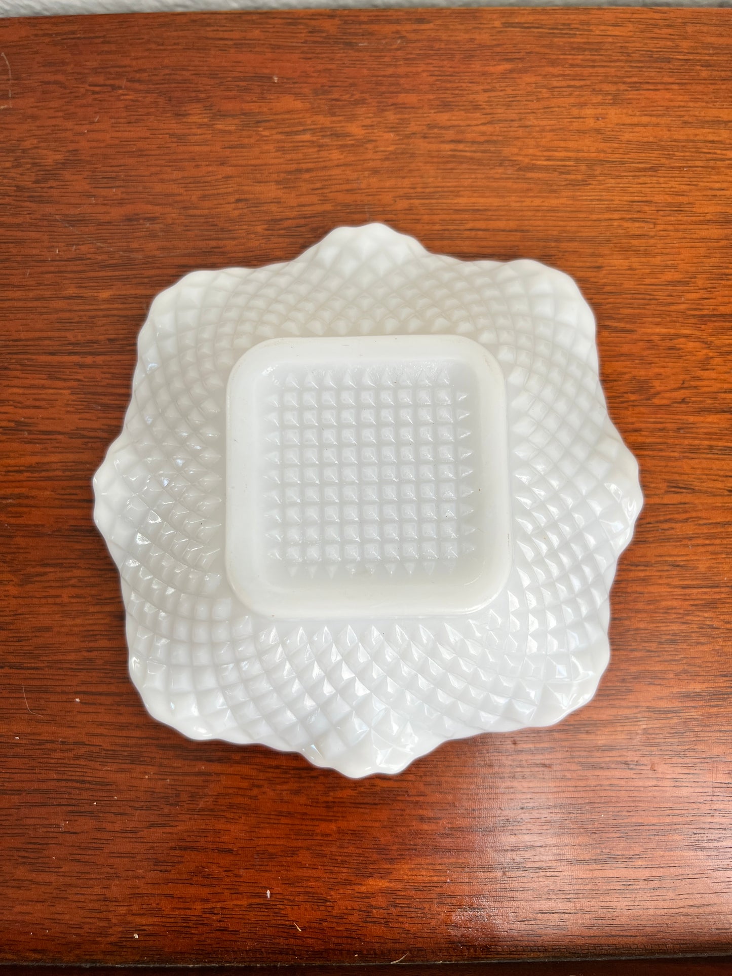 Anchor Hocking Milk Glass Bowl - 6" Diamond Early American Dish - Vintage Home Goods