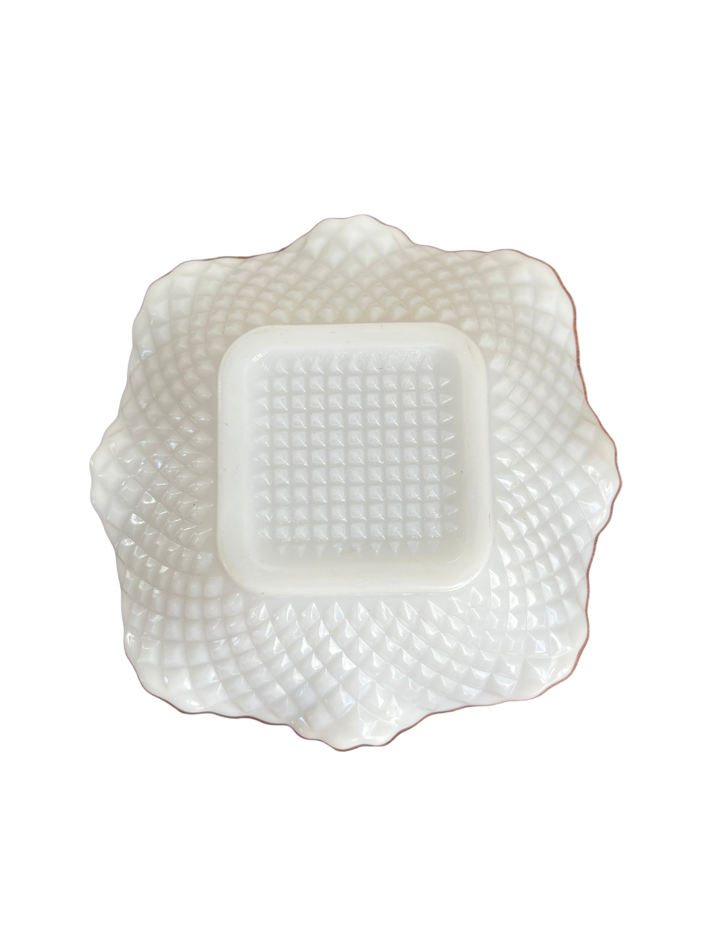 Anchor Hocking Milk Glass Bowl - 6" Diamond Early American Dish - Vintage Home Goods