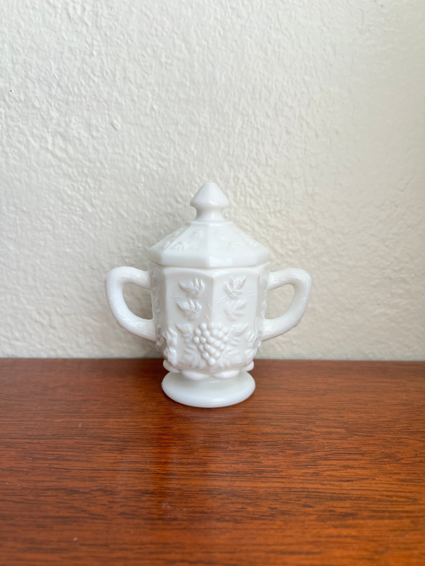Westmoreland Paneled Grape Milk Glass Sugar Dish with Lid - Vintage Glassware