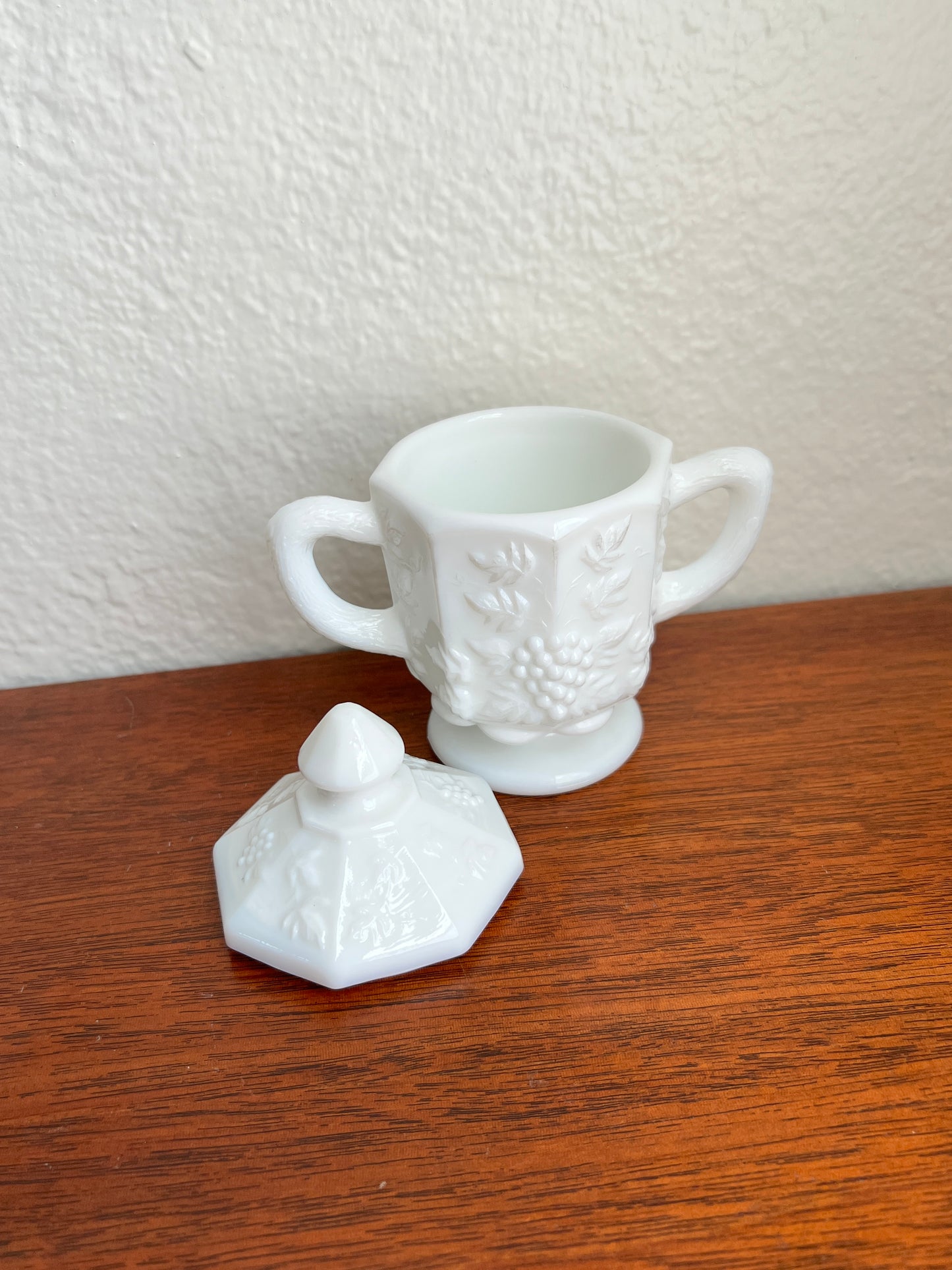 Westmoreland Paneled Grape Milk Glass Sugar Dish with Lid - Vintage Glassware