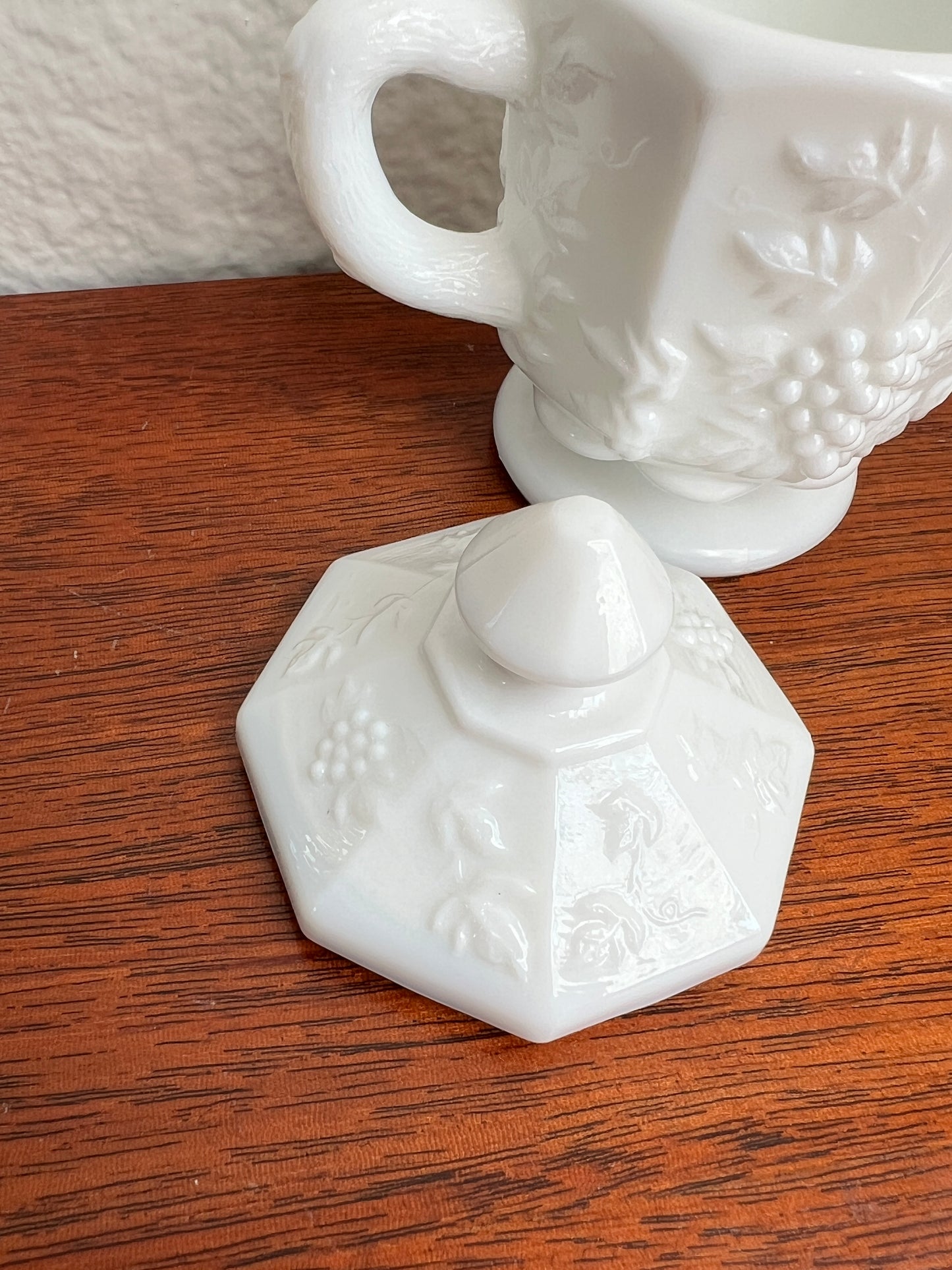 Westmoreland Paneled Grape Milk Glass Sugar Dish with Lid - Vintage Glassware