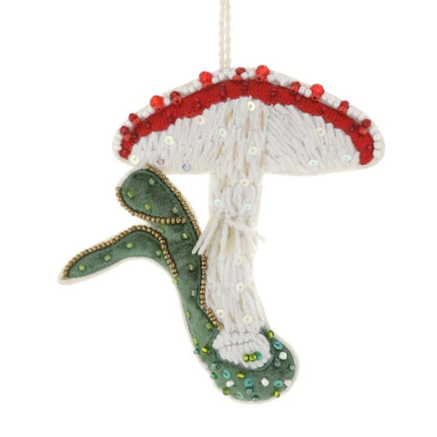 Beaded and Embroidered Amanita Muscaria Ornament