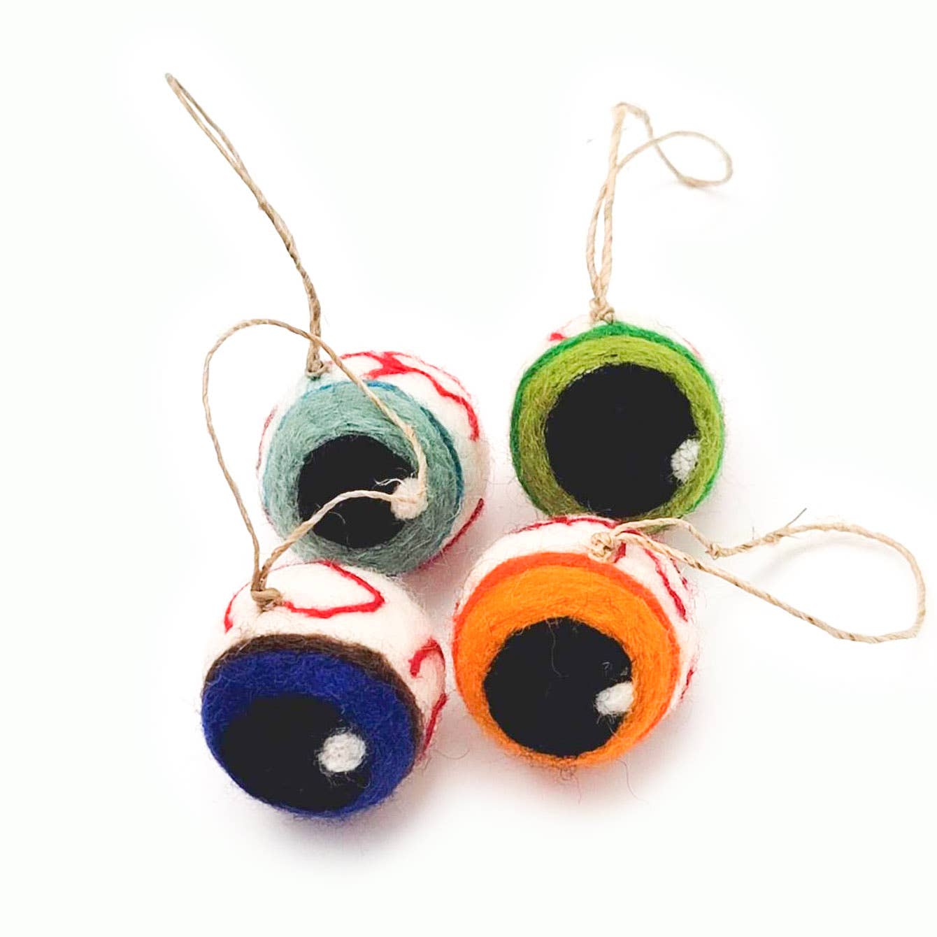 Orange Spooky Eyeball Ornament - Felted Wool Eco Air Freshener