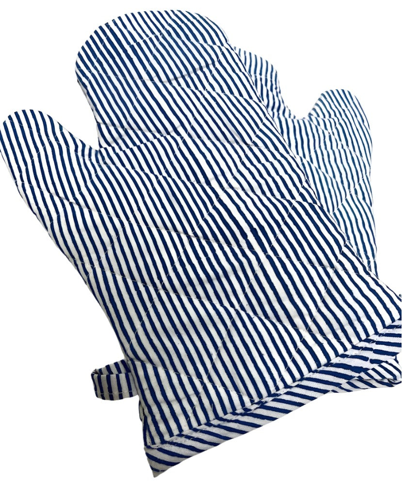 Oven Mitts Pair - Blue Stripe