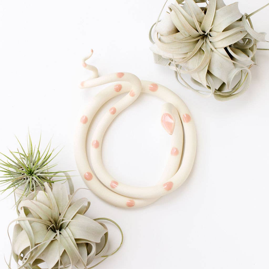 Large Ceramic Snake: Selena - White with Blue