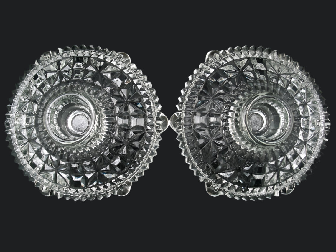 Vintage Anchor Hocking Stars and Bars Taper Candle Holders - Pair of 2 - Pressed Glass Candlestick Holder