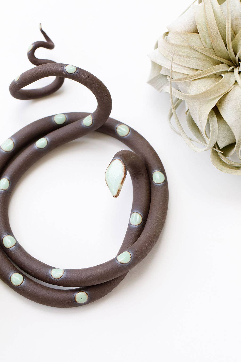 Large Ceramic Snake: Selena - White with Blue