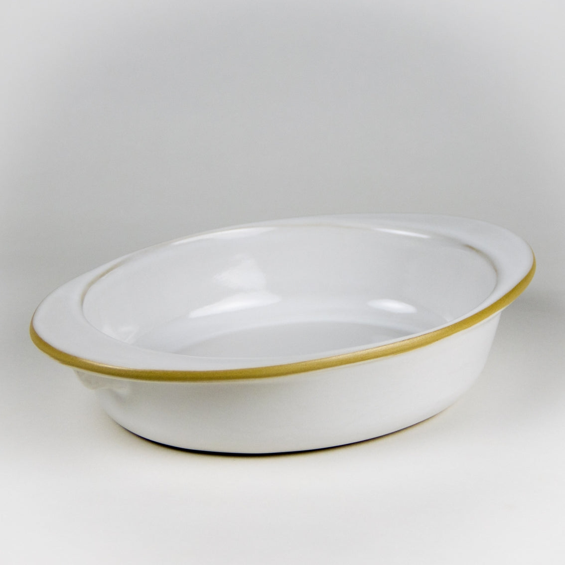 White oval stoneware baking dish. Oven safe bakeware.