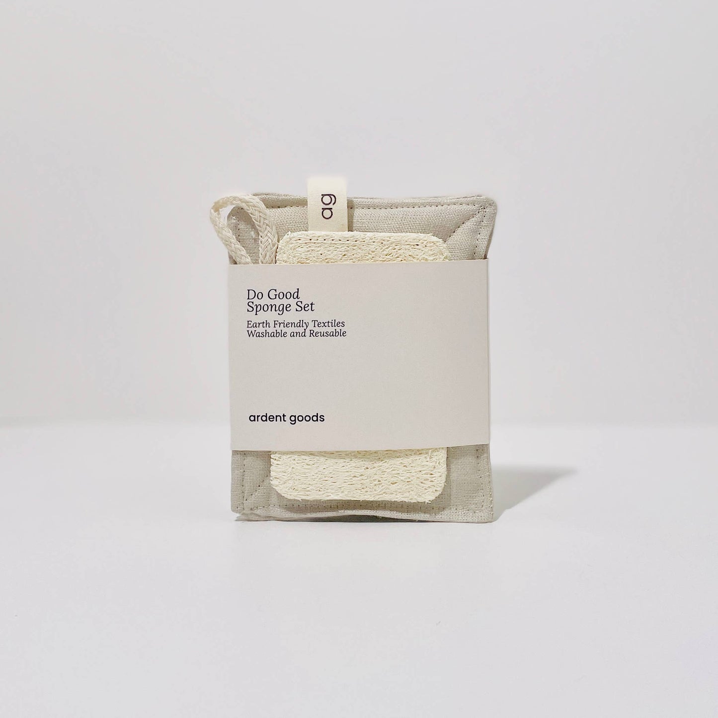 Set of three all natural sponges. 100 % Linen sponges and loofah sponge. Earth Friendly Zero Waste Home.