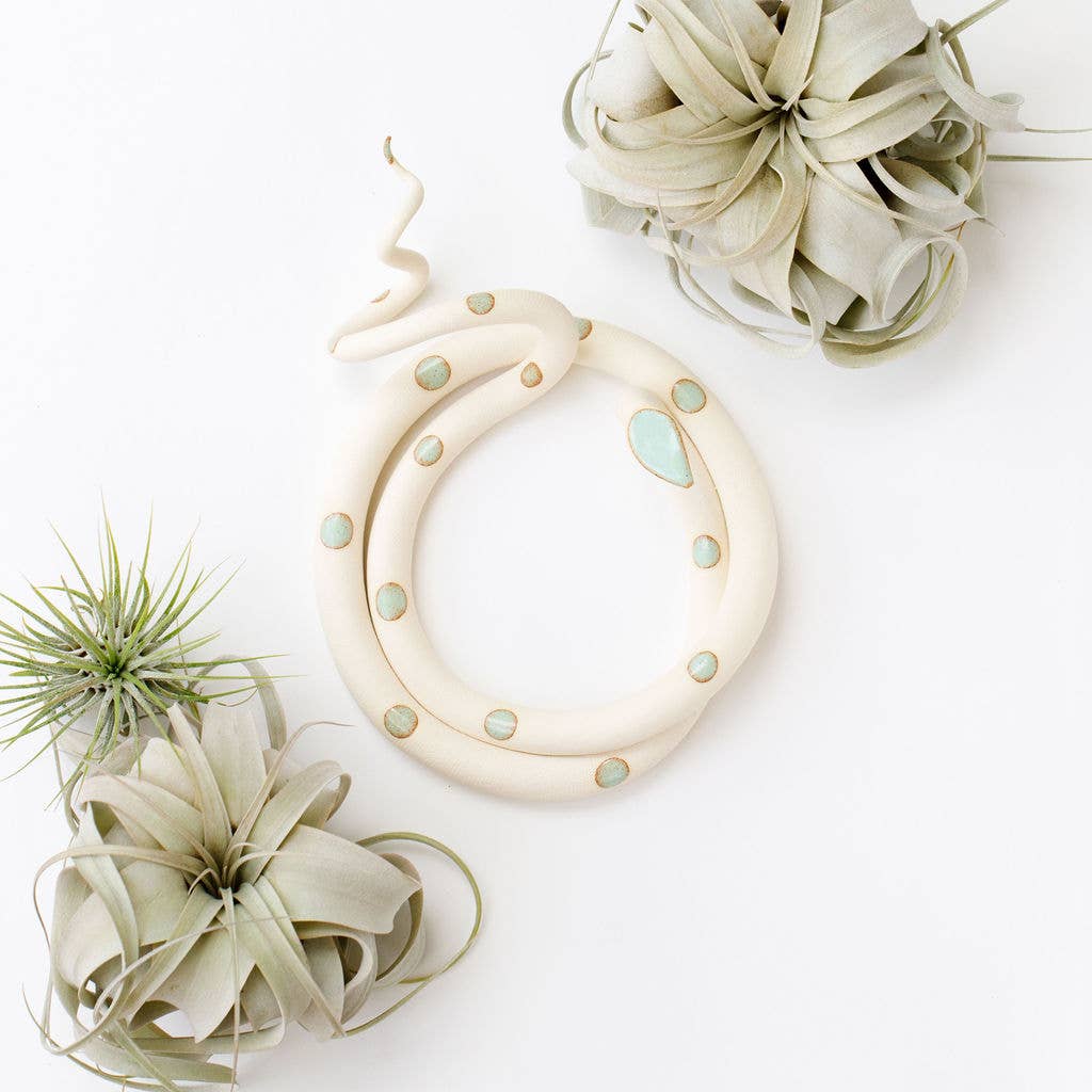 Large Ceramic Snake: Selena - White with Blue