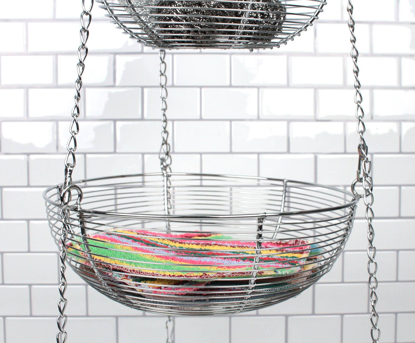 Woven Wire Hanging Basket - Chrome