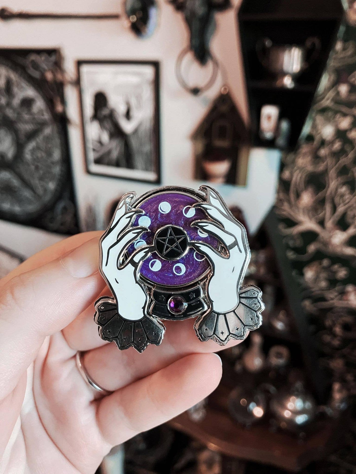 Lunar Psychic Enamel Pin - Rotating Crystal Ball