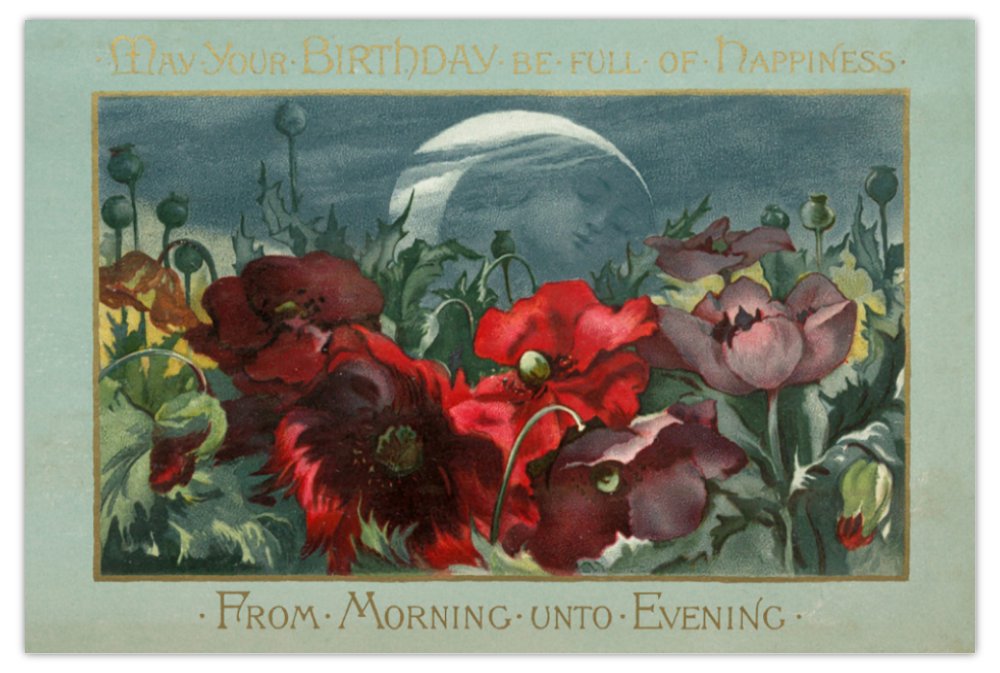Moon and Poppies Birthday - Victorian - Postcard or Mini Print (4x6)