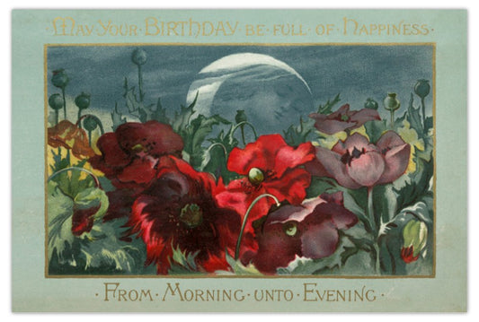 Moon and Poppies Birthday - Victorian - Postcard or Mini Print (4x6)