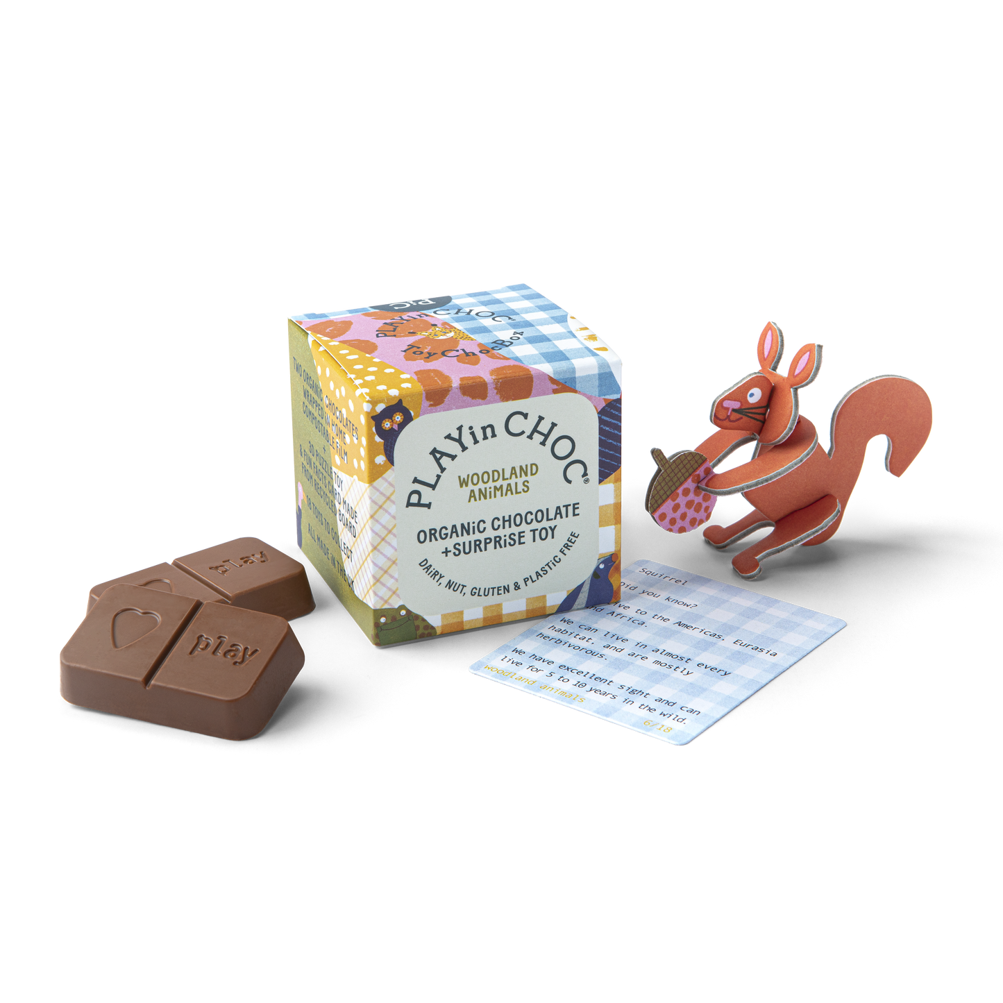 Woodland Animals - Vegan and Gluten Free Surprise Box - Puzzle Toy with Chocolate - Plastic Free - ToyChoc Box®