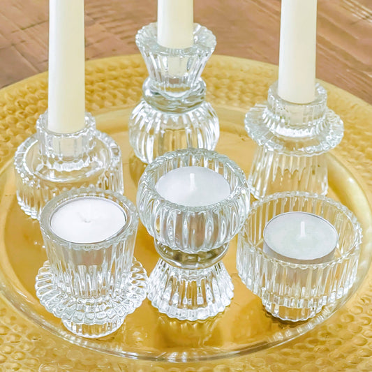 Clear Ribbed Glass Taper Candle or Votive Holder - Double Sided Vintage Style - Priced Per Piece