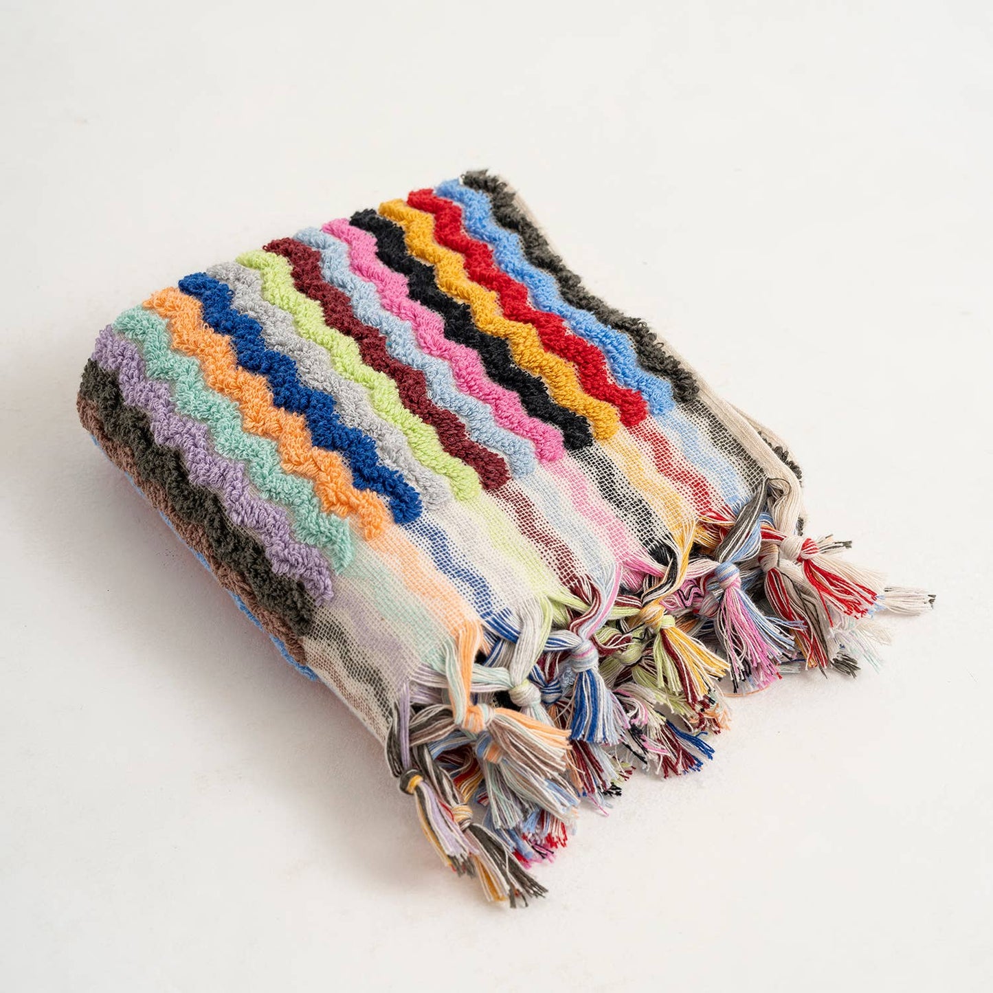 Zigzag Hand-loomed Turkish Hand Towels - Rainbow