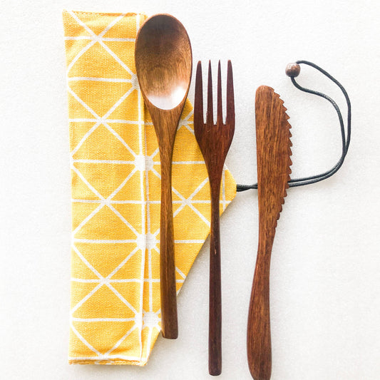 Wooden Cutlery Set - Yellow - Zero Waste Reusable