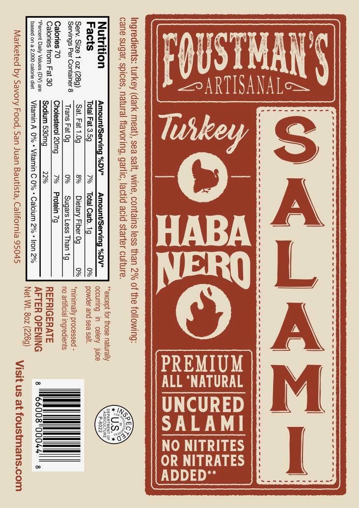 Turkey Habanero | Foustman's All Natural Uncured Salami
