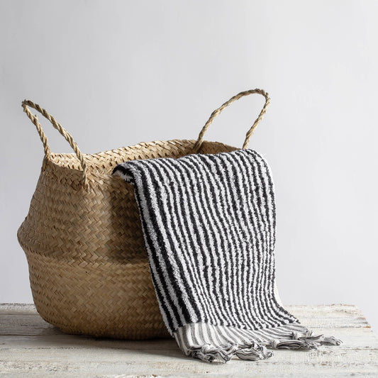 Stripe Hand-loomed Turkish Hand Towel - Black and White