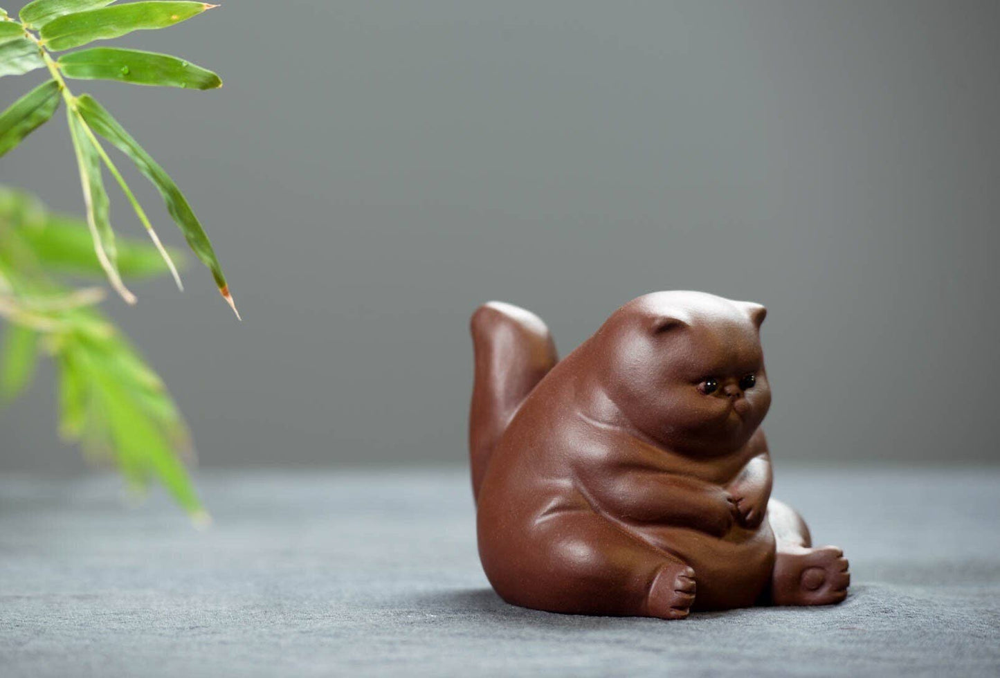 YiXing Clay Tea Pet - Fat Kitty - Handmade Zisha Clay Figurine