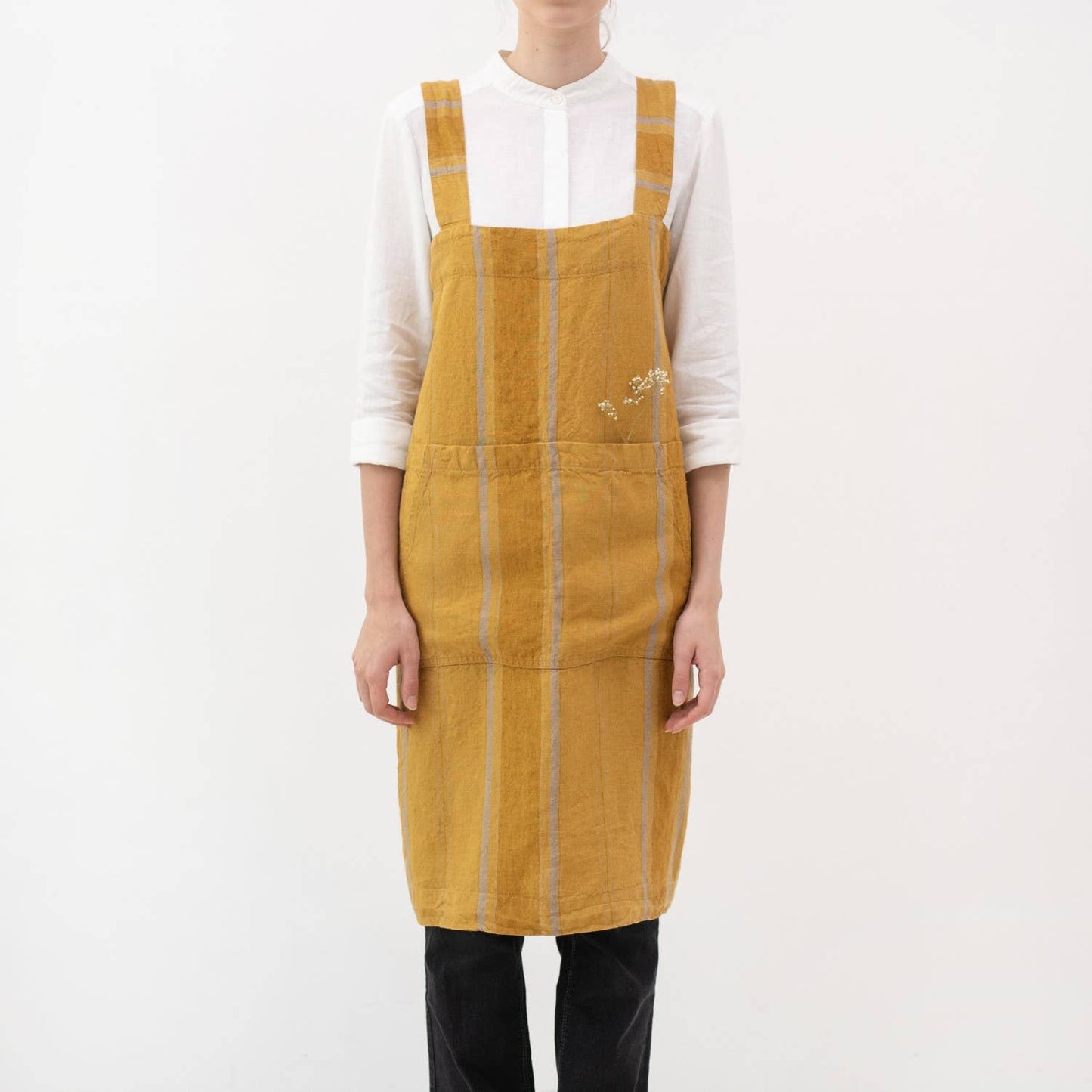 Amber Bronze Stripes Linen Pinafore Apron