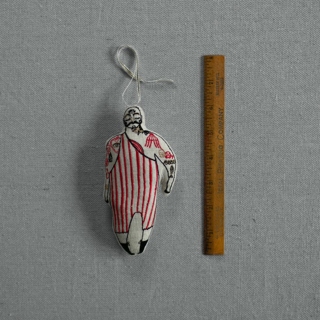 Tattooed Strong Man - Cotton-filled Ornament - Skippy Cotton